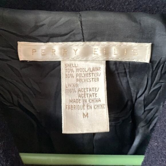 Perry Ellis Mens Wool Blend Coat Size M Navy Blue - Picture 2 of 8